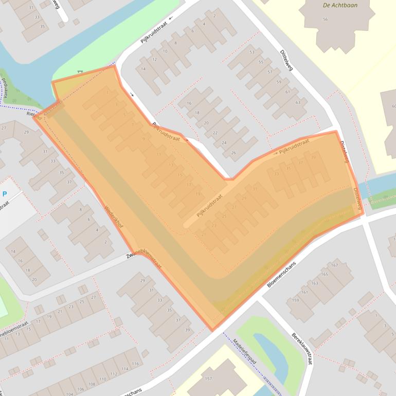 Kaart van postcodegebied 2215GE.