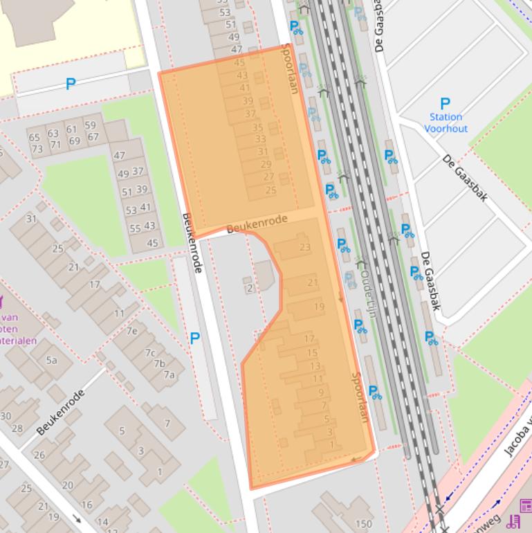 Kaart van postcodegebied 2215KN.