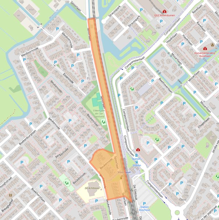 Kaart van postcodegebied 2215KP.