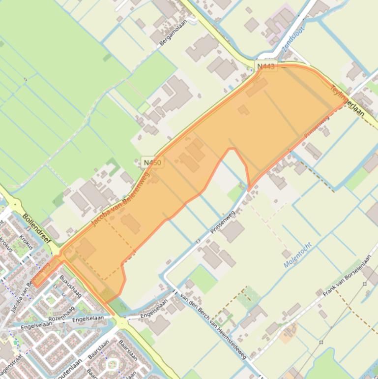 Kaart van postcodegebied 2215KW.