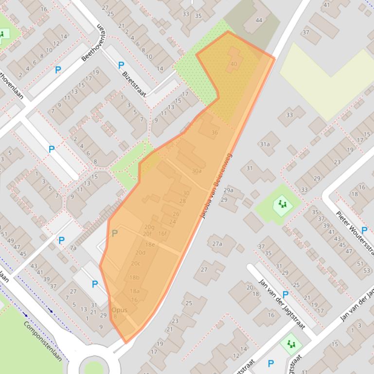 Kaart van postcodegebied 2215LB.