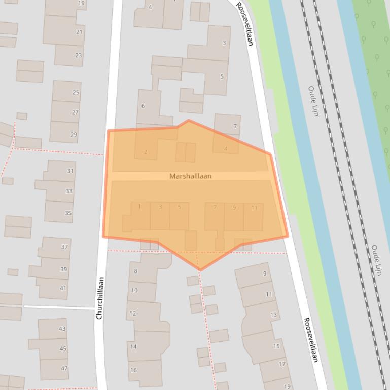 Kaart van postcodegebied 2215NZ.