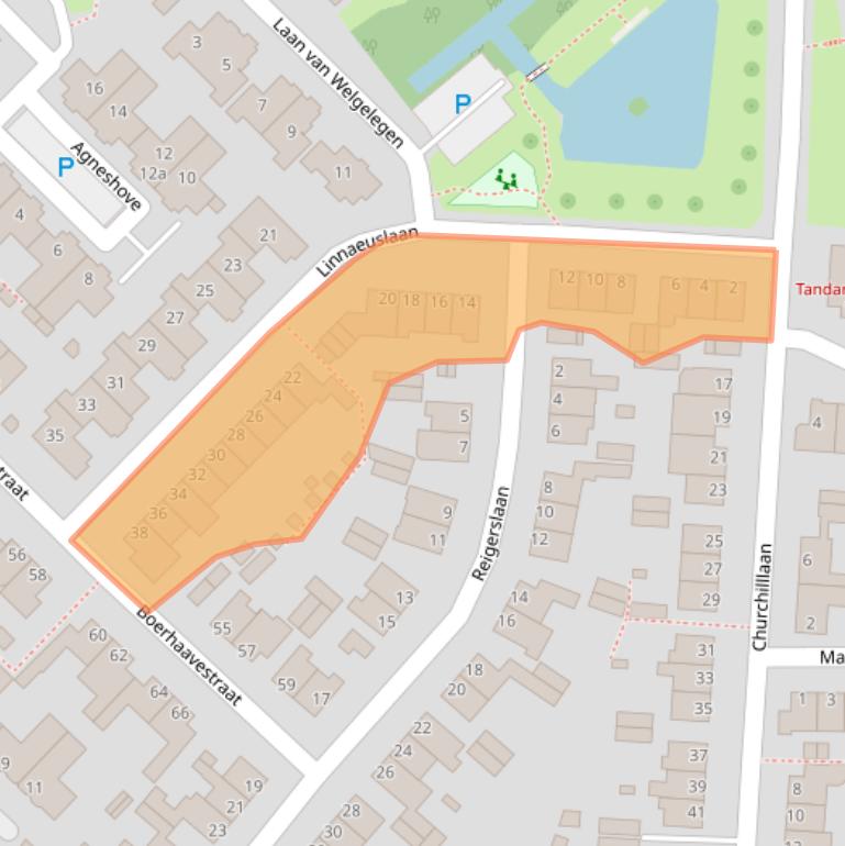 Kaart van postcodegebied 2215PB.