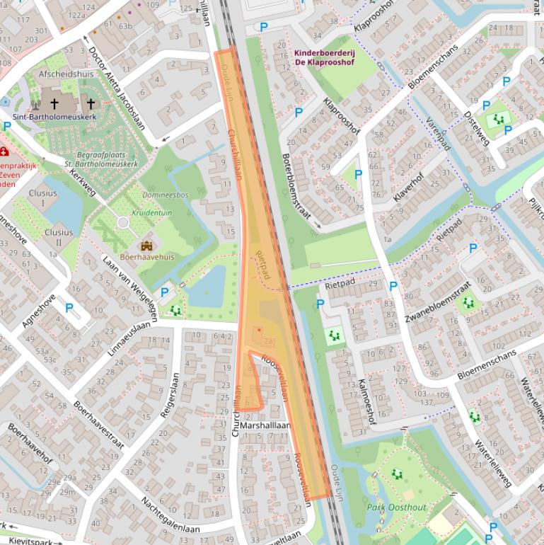 Kaart van postcodegebied 2215PH.