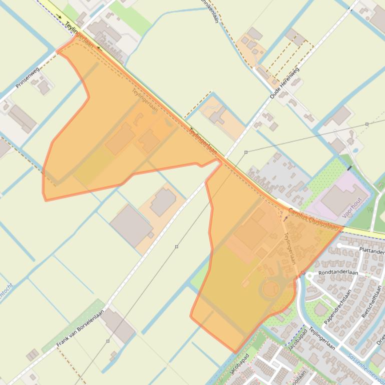 Kaart van postcodegebied 2215RT.