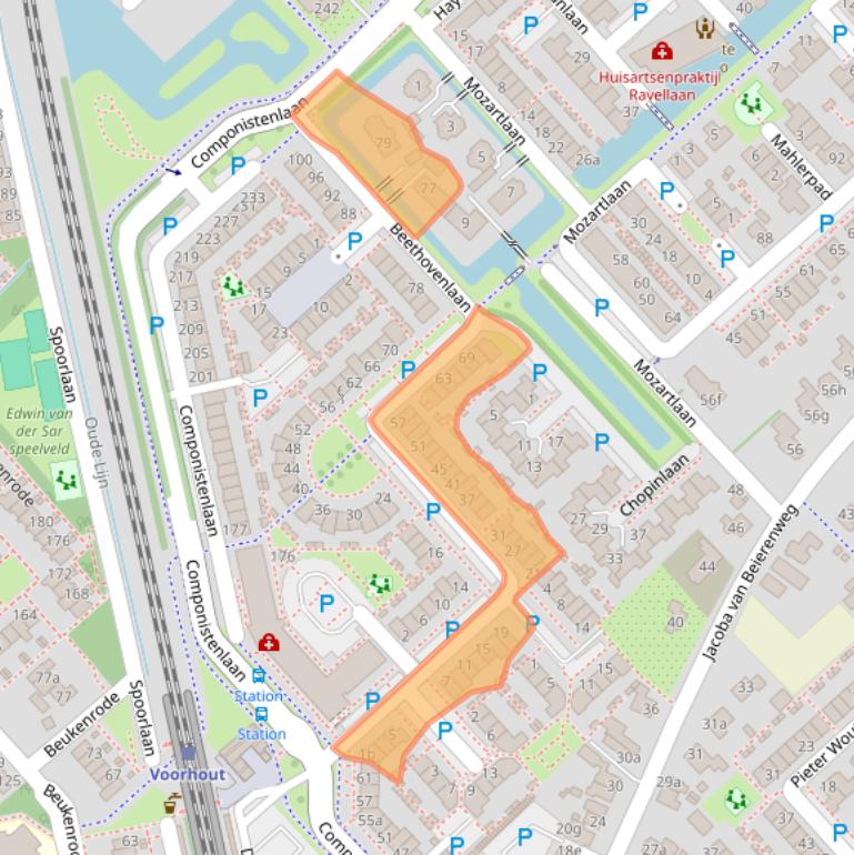 Kaart van postcodegebied 2215SG.