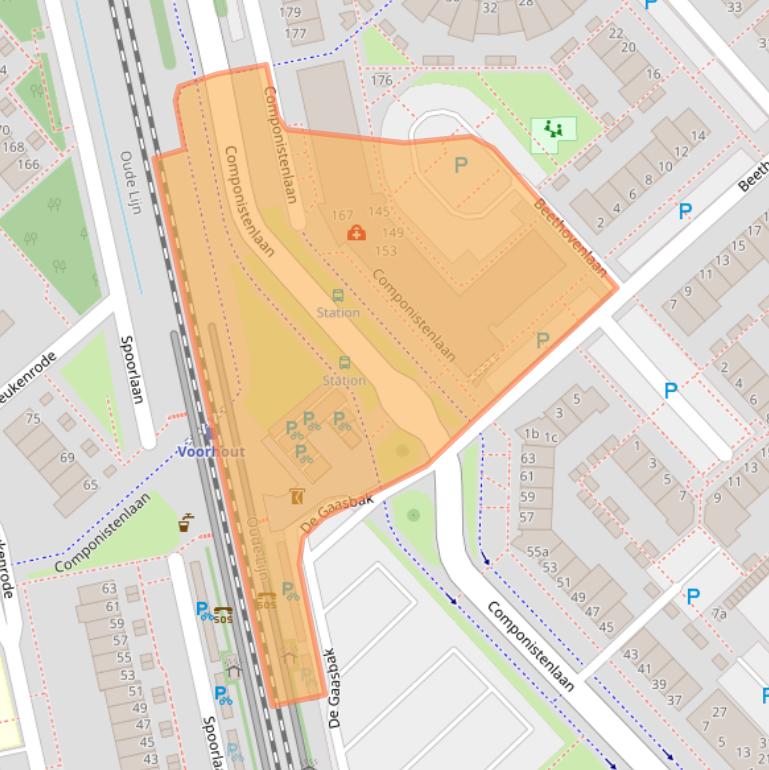 Kaart van postcodegebied 2215SP.