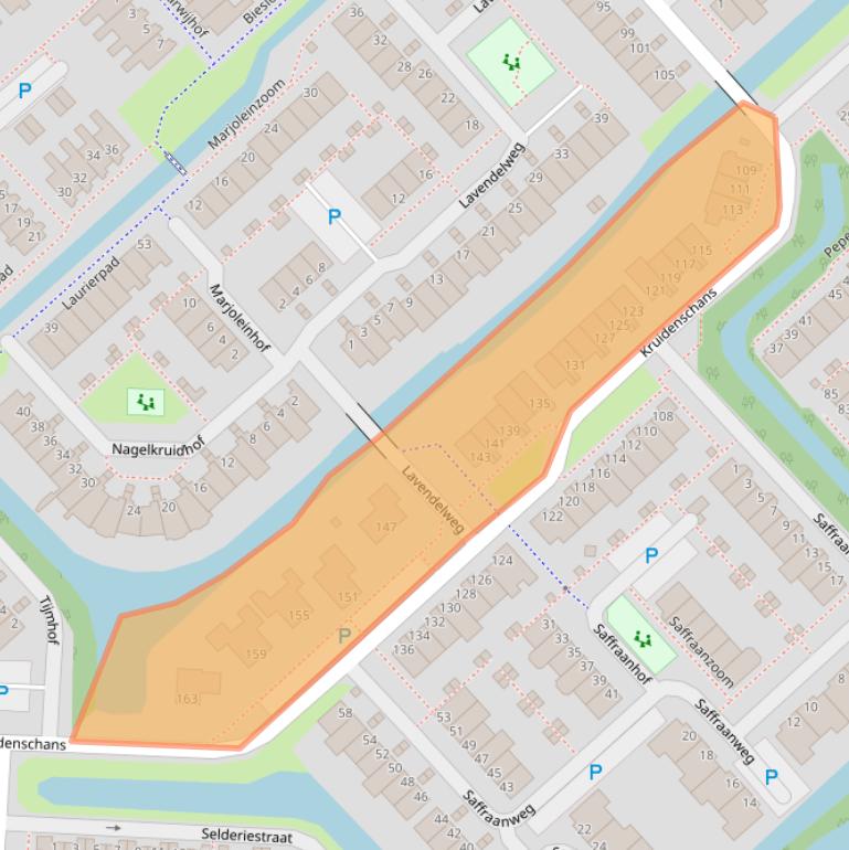 Kaart van postcodegebied 2215TT.