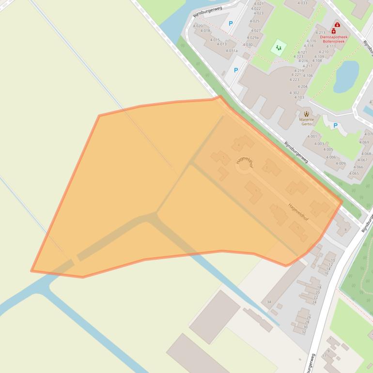 Kaart van postcodegebied 2215TZ.