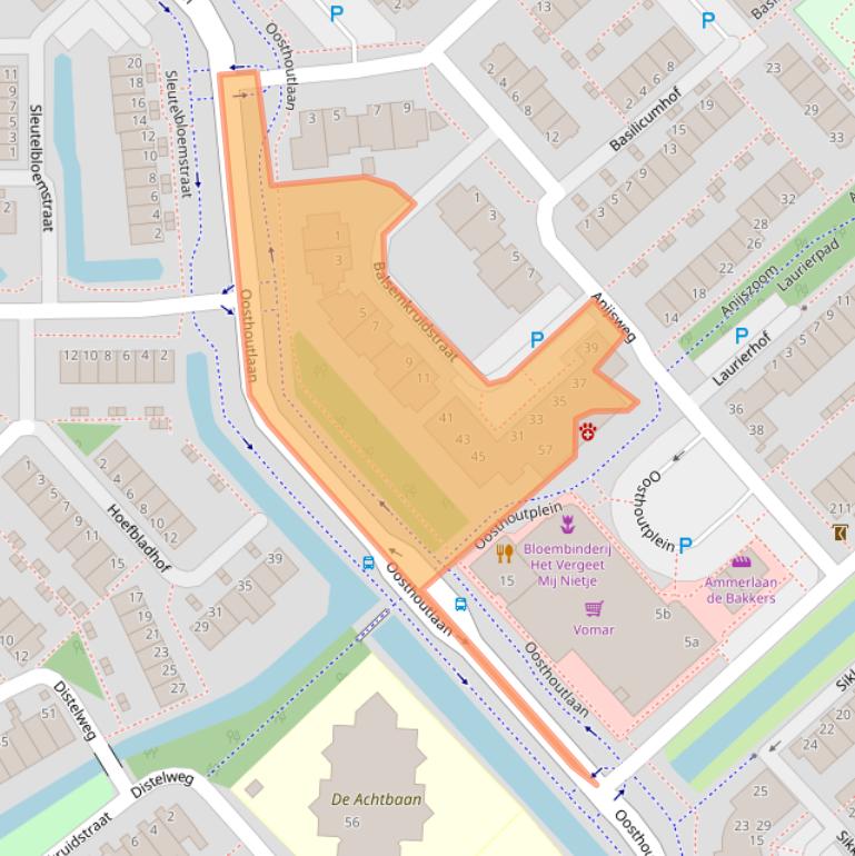 Kaart van postcodegebied 2215VD.