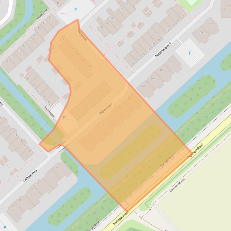 Kaart van postcodegebied 2215VJ.