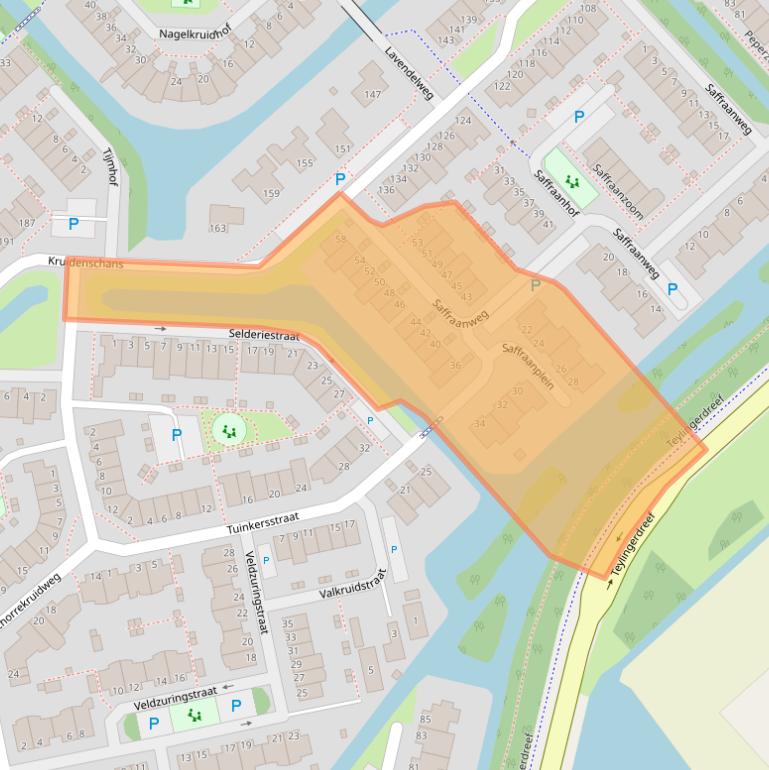Kaart van postcodegebied 2215WC.