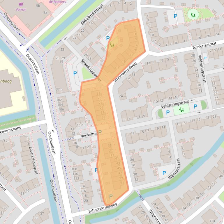 Kaart van postcodegebied 2215WD.