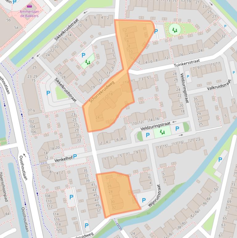 Kaart van postcodegebied 2215WE.