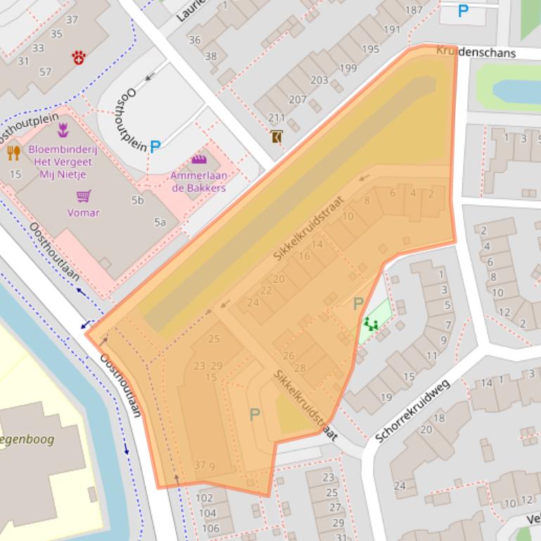 Kaart van postcodegebied 2215WG.