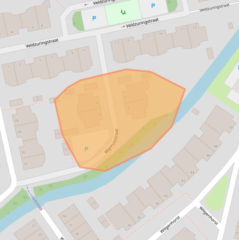 Kaart van postcodegebied 2215WJ.