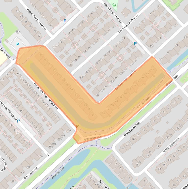 Kaart van postcodegebied 2215XW.