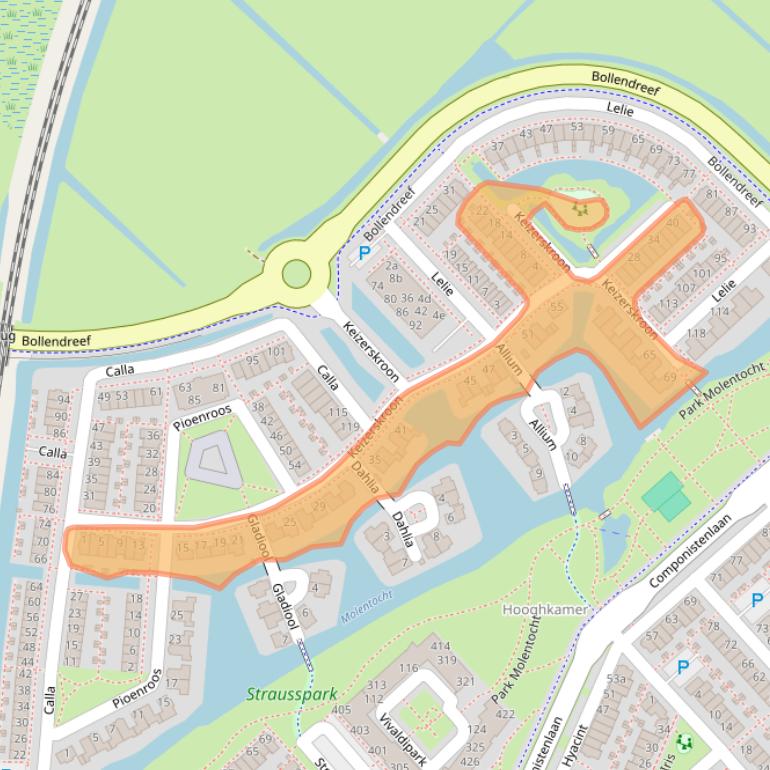 Kaart van postcodegebied 2215ZB.