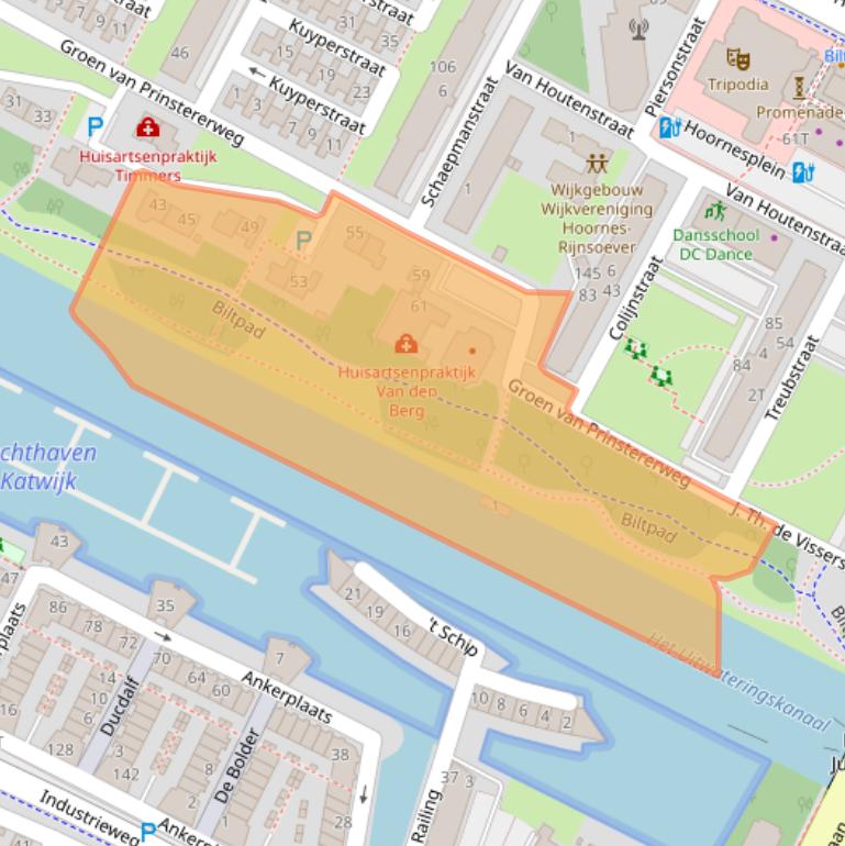 Kaart van postcodegebied 2221AC.