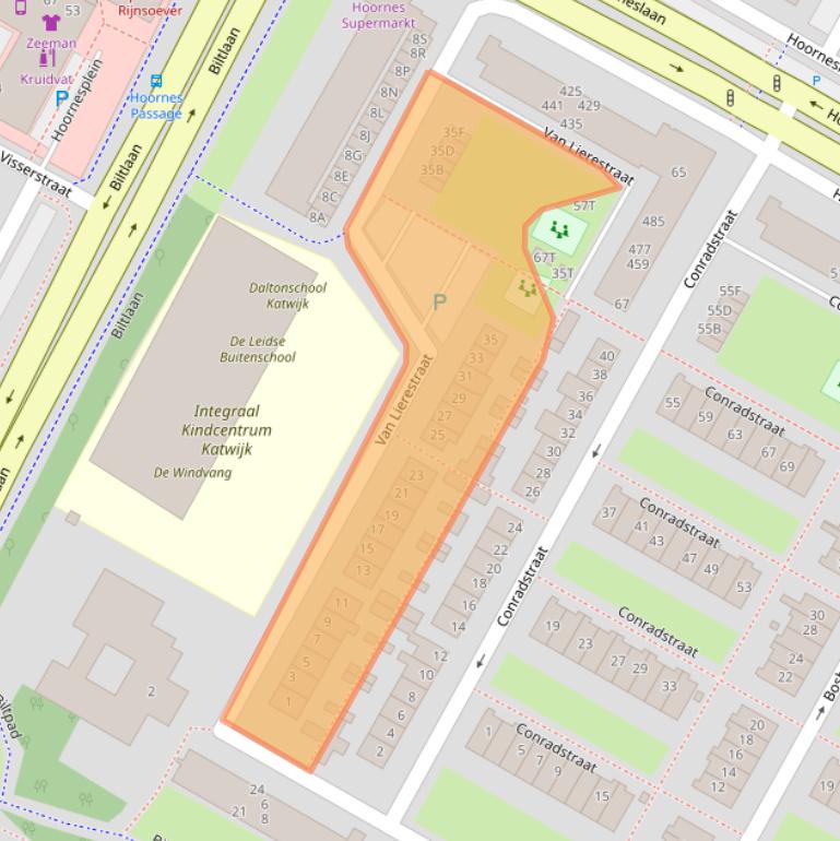 Kaart van postcodegebied 2221SB.