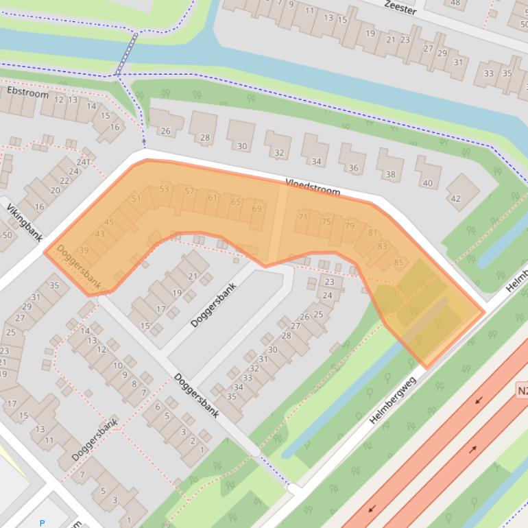 Kaart van postcodegebied 2221WE.