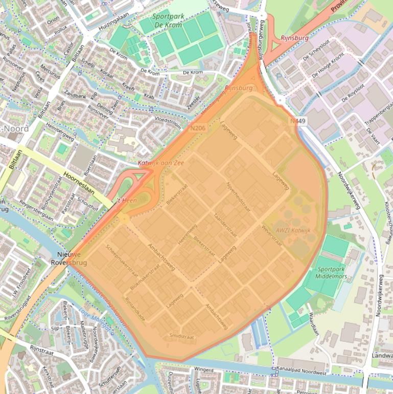 Kaart van postcodegebied 2222.
