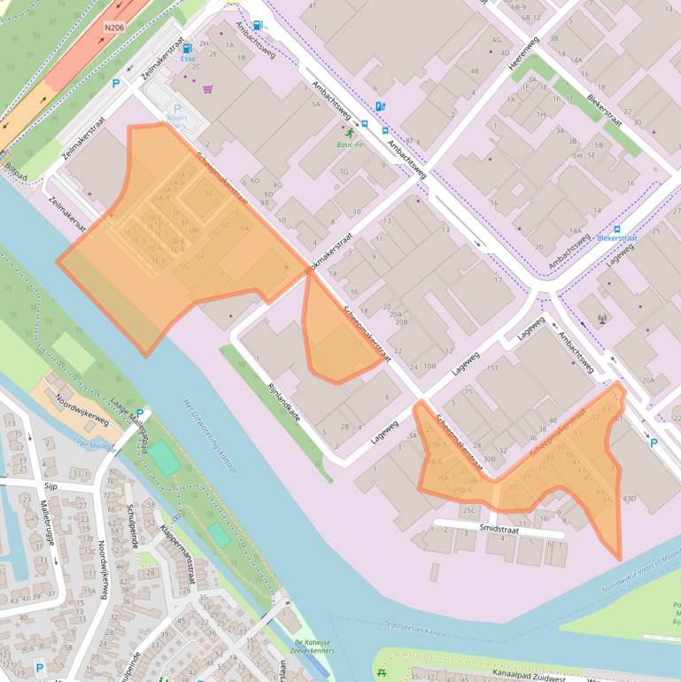 Kaart van postcodegebied 2222AB.