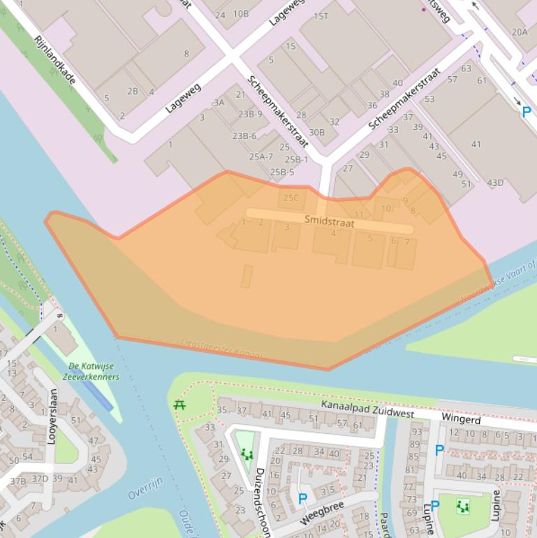 Kaart van postcodegebied 2222AS.