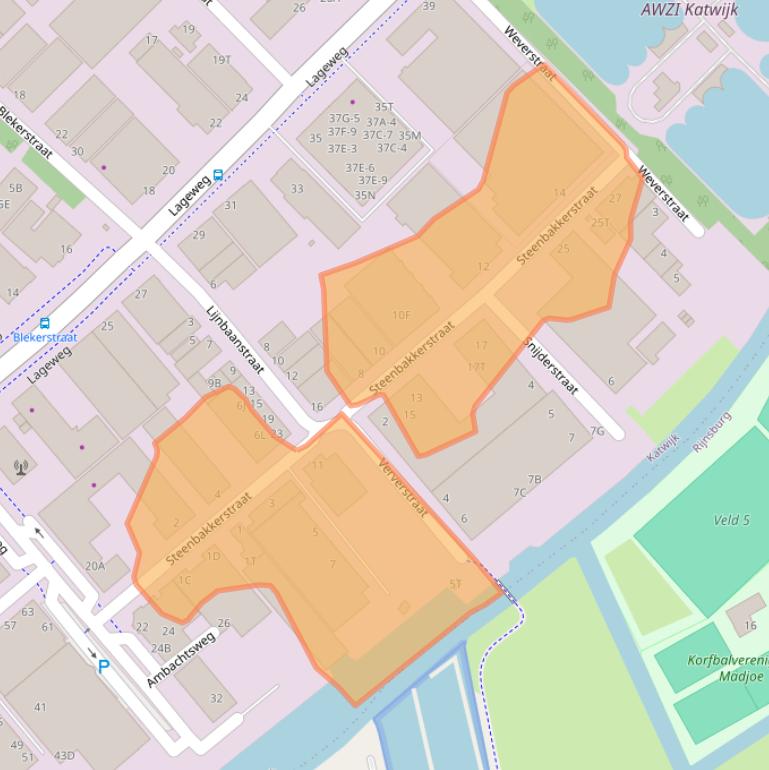 Kaart van postcodegebied 2222AT.