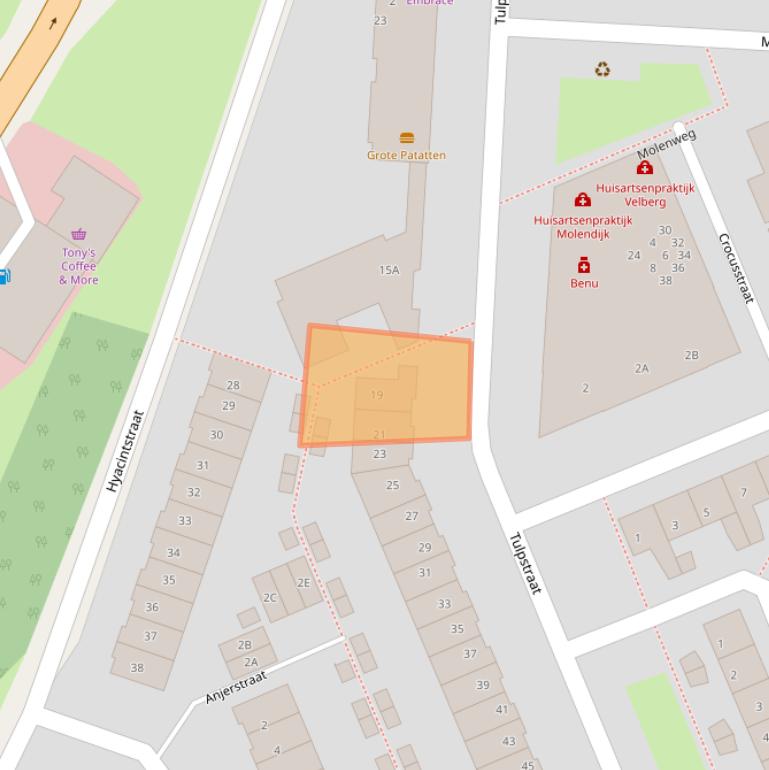 Kaart van postcodegebied 2223HP.