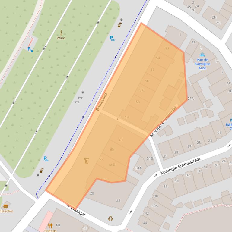 Kaart van postcodegebied 2225AE.