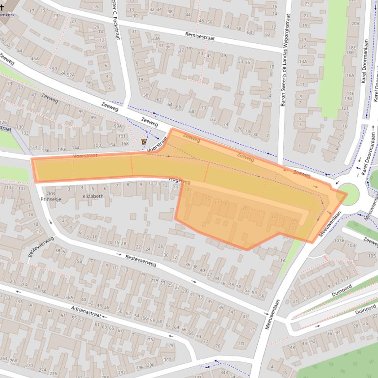 Kaart van postcodegebied 2225CV.