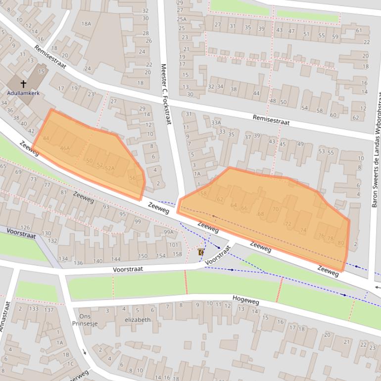 Kaart van postcodegebied 2225CX.
