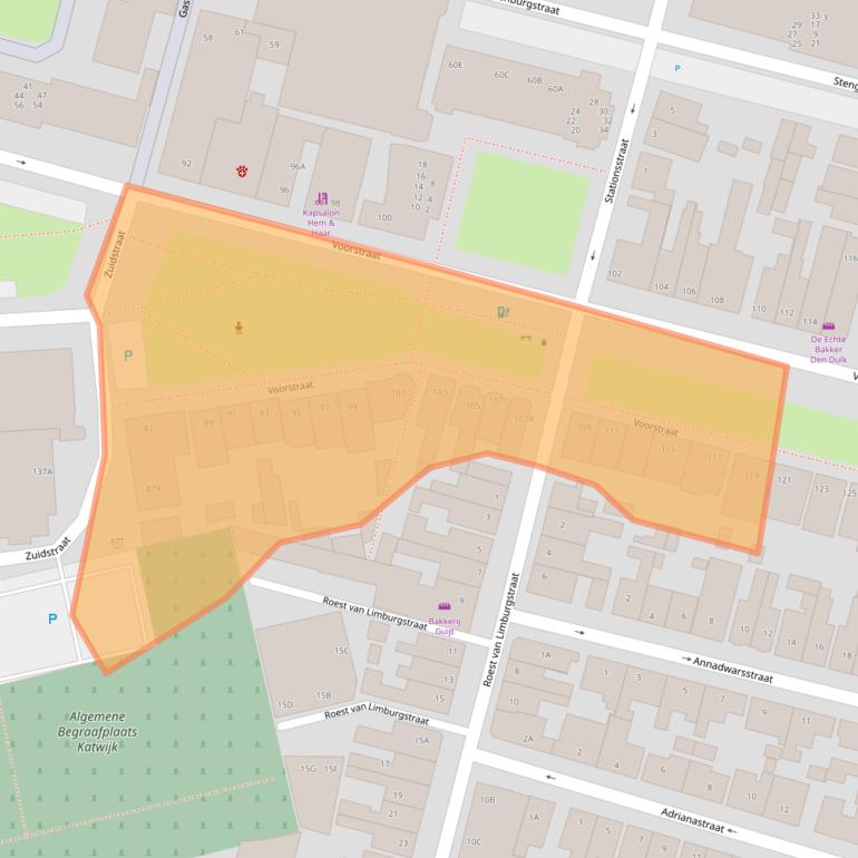 Kaart van postcodegebied 2225EN.