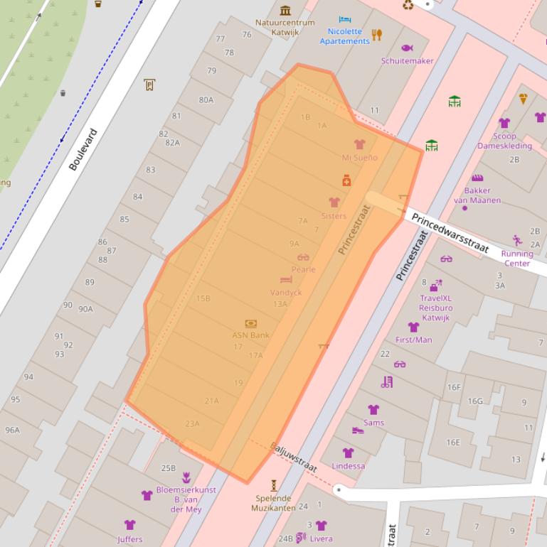 Kaart van postcodegebied 2225EX.