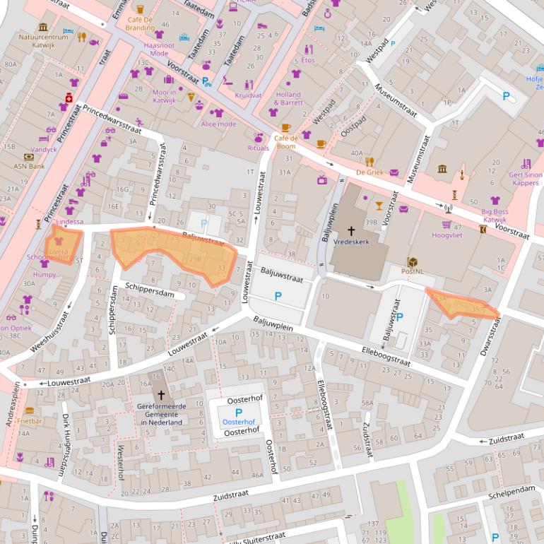 Kaart van postcodegebied 2225GE.