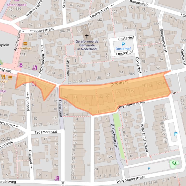 Kaart van postcodegebied 2225GS.