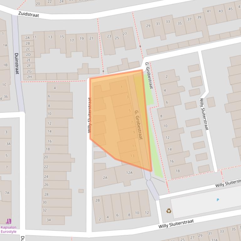 Kaart van postcodegebied 2225KA.
