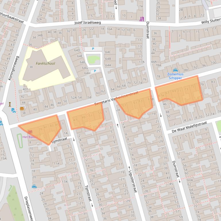 Kaart van postcodegebied 2225KW.