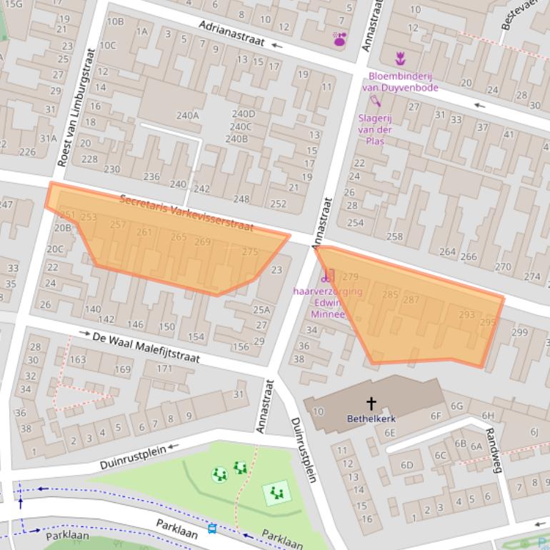 Kaart van postcodegebied 2225LC.