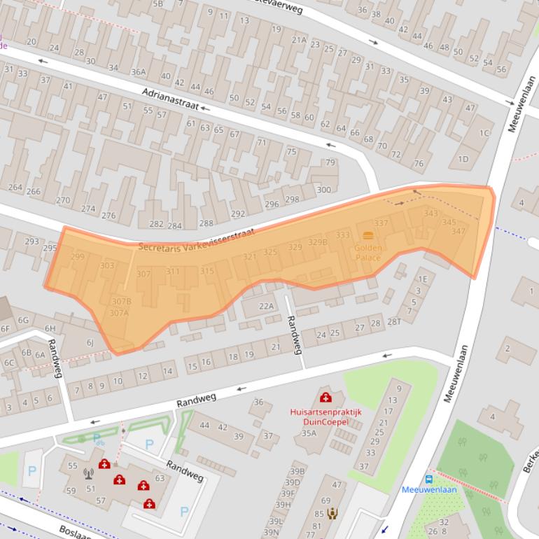 Kaart van postcodegebied 2225LD.