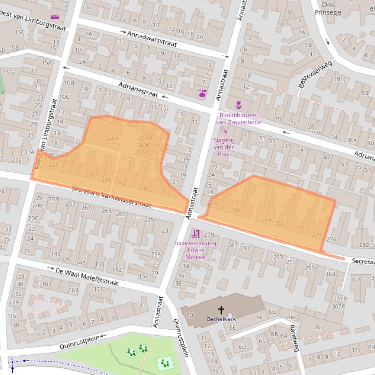 Kaart van postcodegebied 2225LL.