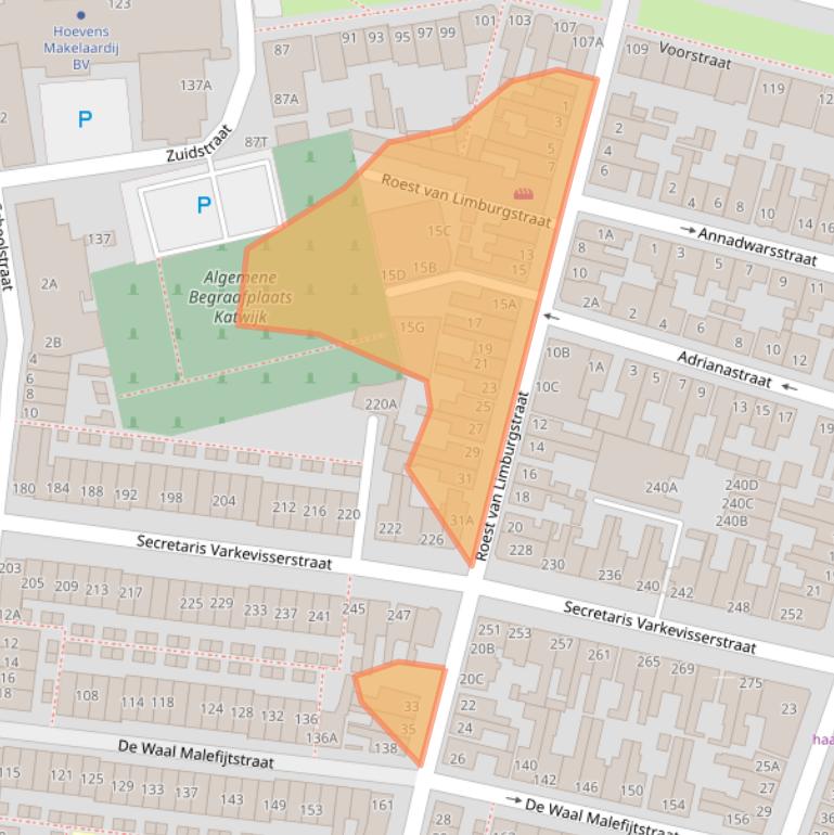 Kaart van postcodegebied 2225NM.