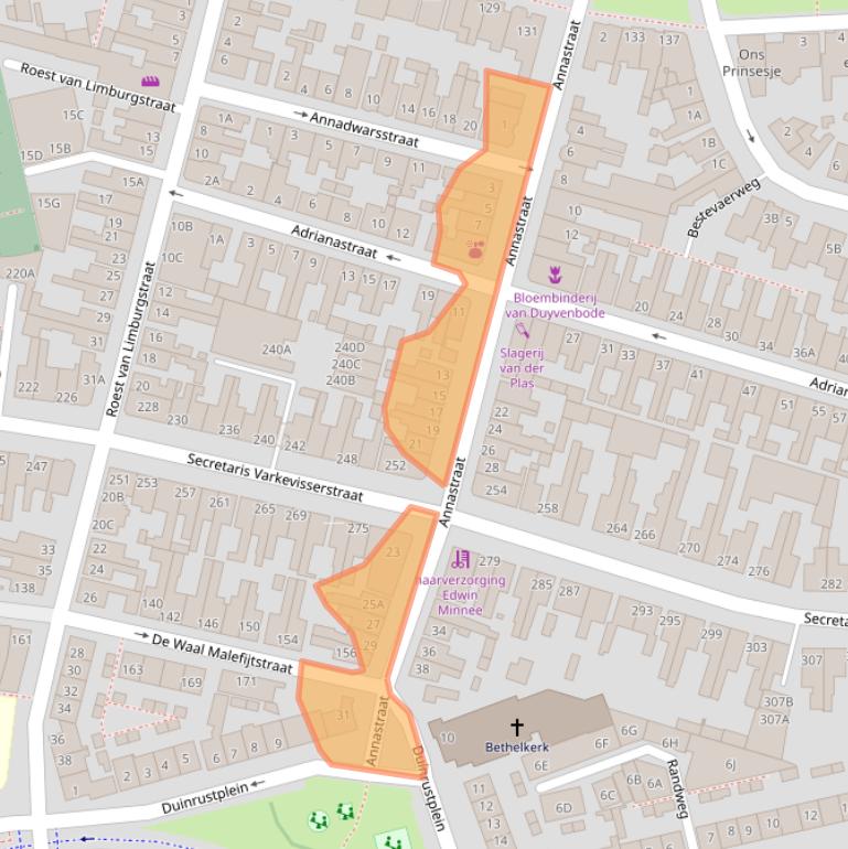 Kaart van postcodegebied 2225NR.