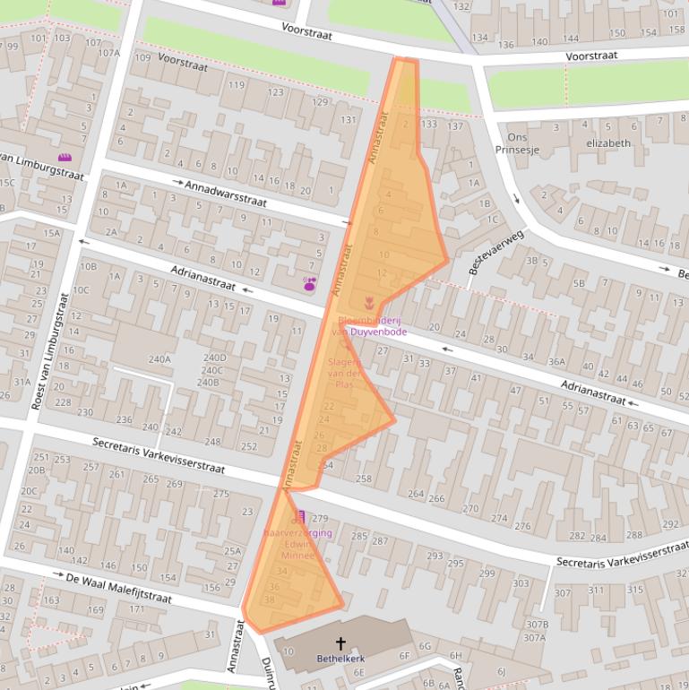 Kaart van postcodegebied 2225NS.