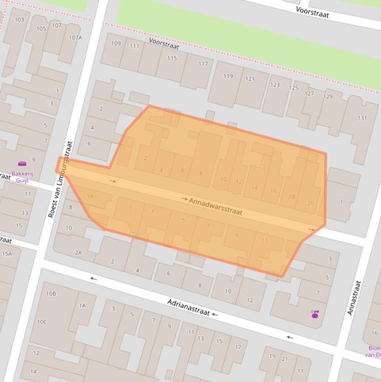 Kaart van postcodegebied 2225NT.