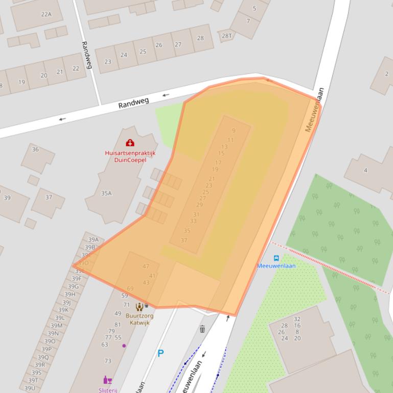 Kaart van postcodegebied 2225PE.