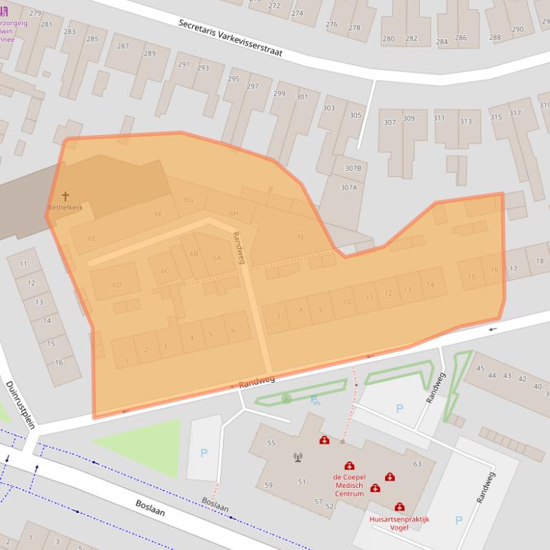 Kaart van postcodegebied 2225PH.