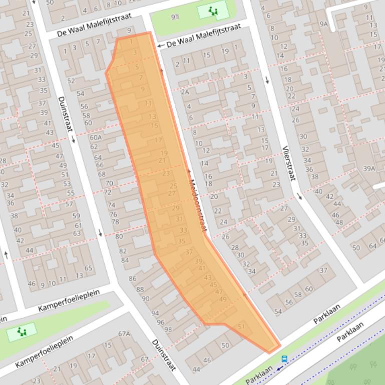 Kaart van postcodegebied 2225SJ.