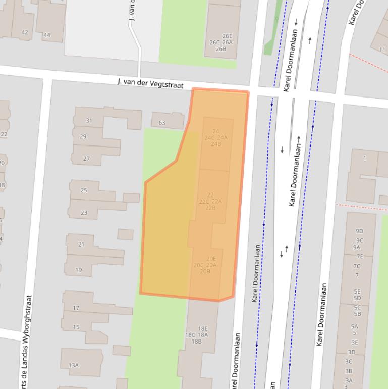 Kaart van postcodegebied 2225TB.
